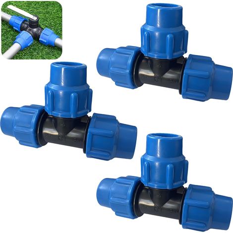 Raccords de tuyau d’eau en T - 25 mm x 25 mm x 25mm, Connecteurs de Plomberie de Compression PN16, Compatibles avec Tuyaux Polyéthylène PE80 et PE100, Ensemble de 3 (1/5)
