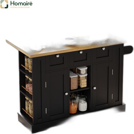 Desserte de cuisine noir avec rangement, port USB et couchage coulissant en mdf 132 x 70 x 87 cm HOMAIRE (1/5)