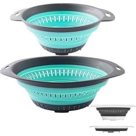 Setaccio e scolapasta pieghevoli, setaccio e colino in silicone per frutta e verdura, utensili da cucina (2 pezzi, grigio, 1,3 l + 2,5 l) (1/5)