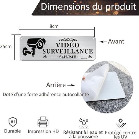 Panneau Vidéo Surveillance 25x8cm, Autocollant Aluminium (1/3)