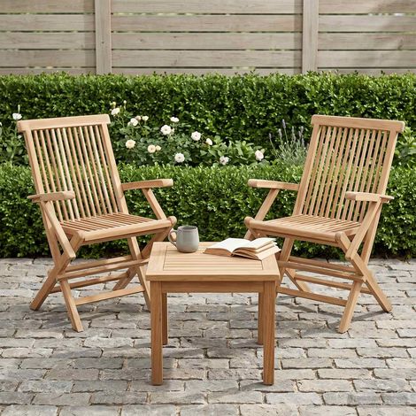 vidaXL Chaise de jardin pliante 2 pc Naturel Bois de teck massif (1/5)