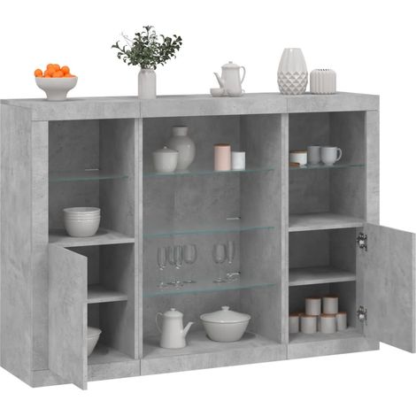 Sideboards mit LED-Leuchten 3 Stk. Betongrau Holzwerkstoff
