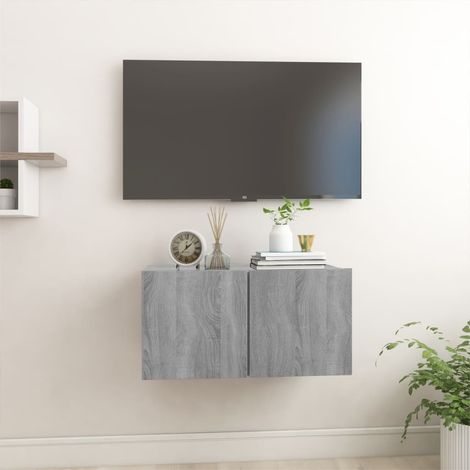 Mueble TV colgante madera contrachapada gris  60x30x30 cm