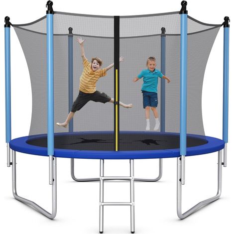 COSTWAY Tappeto Elastico per Bambini 244/305/366/427cm Certificato GS, Trampolino Elastico da Interno ed Esterno con Rete, Tubi Galvanizzati Antiruggine e Scala (1/5)