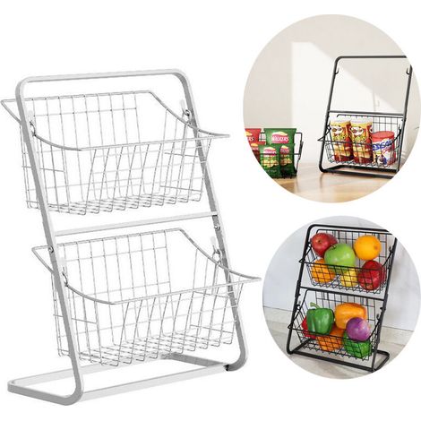 2-stöckiges Gewürzregal für die Küche, Obstkorb, Ablage für Badezimmerablage, Speisekammer, Büro