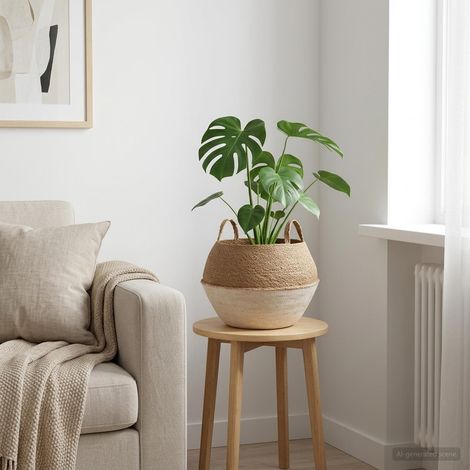 vidaXL Plant Pot with Handles White 脴 45 x 36 cm 100% Seagrass (1/5)