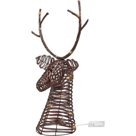 Decorazione Natalizia LED Testa di Renna in Ferro Marrone Scuro 60 cm con 30 Lampadine
