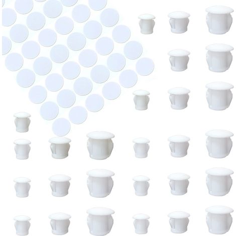 90 pièces 6 mm/8 mm/10 mm Plastique Bouchons De Trou Meuble Meubles Armoire Garde-Robe Charnière Trou Couvercle Couvercle Cap 54 pièces Cache Vis Auto Adhésifs Blanc (1/5)