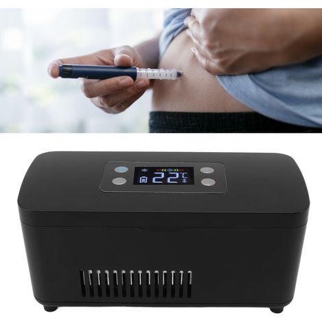 Boîte réfrigérante portative pour insuline USB 100-240V aluminium ABS modèle 18650 noir voyage médicaments (1/5)
