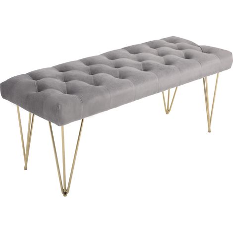 Banco zapatero de entrada tapizado en terciopelo gris 116 x 44,5 x 49 cm HOMVRA (1/5)