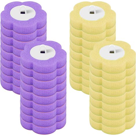 Brosse de toilette, jetable, avec têtes de rechange pour tige de toilette, brosse WC avec recharge de nettoyant et éponge (36 têtes de rechange (jaune violet) (1/5)