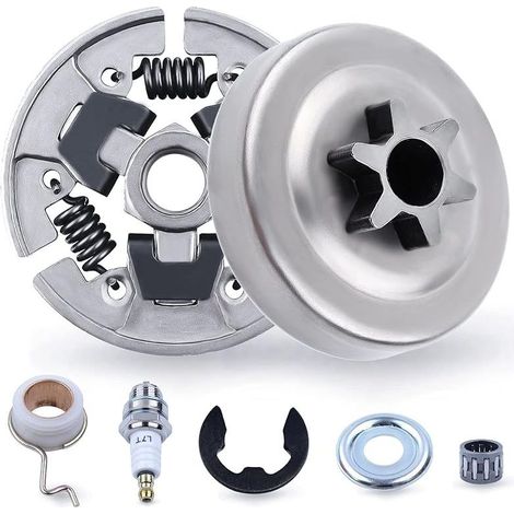 3/8" Pignon et Embrayage Kit pour STIHL 017 018 MS170 MS180 021 023 025 MS210 MS230 MS250, Pignon + Tambour Embrayage + Roulement + Rondelle + E-Clip + Bougie 7 in 1 (1/5)