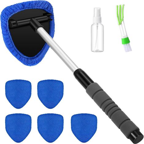 Kit de nettoyage pour vitres de voiture, comprenant 8 pièces : 1 raclette pour pare-brise avec manche télescopique, 1 br (1/5)