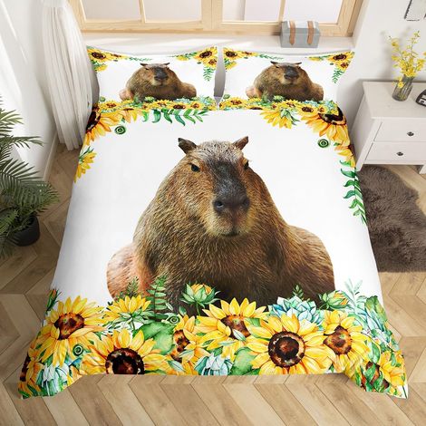Parure de lit avec housse de couette 135 x 200 cm - Cadeau pour les amateurs de - Motif : rongeurs - Ferme rustique - Tournesol - Wildlife (1/5)