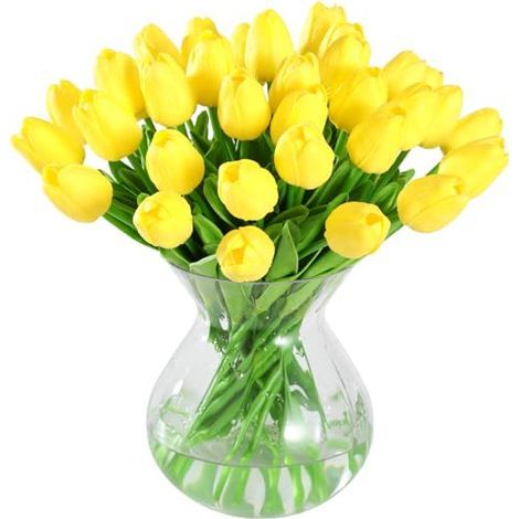 20 pcs Real Touch Latex Artificielle Tulipes Fleurs Faux Tulipes Fleurs Bouquets De Mariage pour Mariage Maison Jardin Décoration Jaune (1/4)