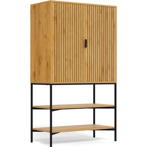 Estantería Norsica 954, Roble salvaje, Con puertas, Cerrable, Metal, MDF, Número de puertas: 0, Número de cajones: 0, 140x80x40cm (1/5)