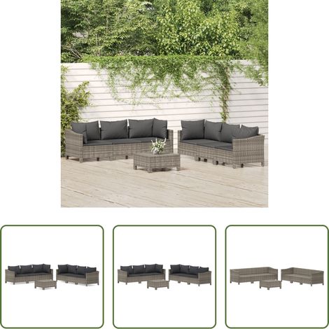 Gartenlounge -  7-tlg. Garten-Lounge-Set mit Kissen Grau Poly Rattan (1/5)