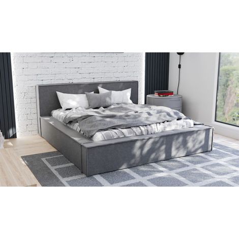 Polsterbett Doppelbett ALDANA 120x200cm Komplettset in Stoff Freya Grafit