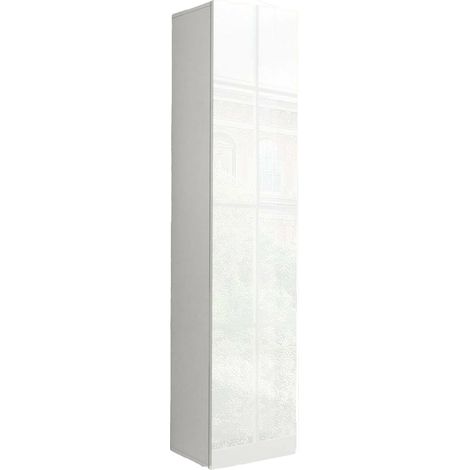 Dmora Colonna pensile a 1 anta, Made in Italy, Mobile moderno, Mobiletto multiuso con 1 anta e 4 ripiani, cm 40x30h180, colore Bianco lucido, con imballo rinforzato (1/4)