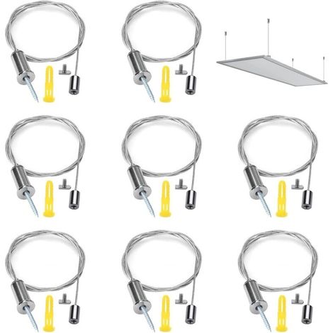 Câbles Crochet Acier Inoxydable,16 Pièces Kit accrochage de cadre photo et miroir Universel de Câbles en Acier Kit pour Accrocher le Panneau LED Éclairage