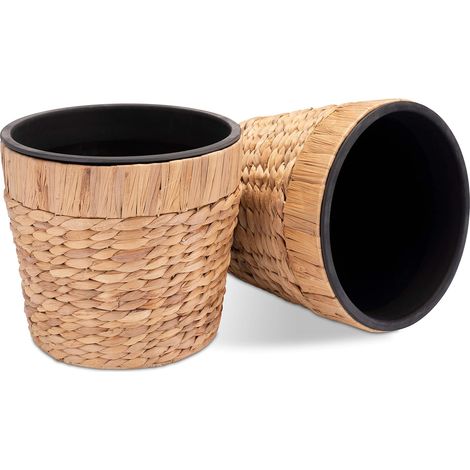 Lot de 2 Pots de Fleurs en Jonc de Mer - 26cm - Cache-pot Tressé avec Insert Plastique - Décoration Intérieure et Balcon (1/4)