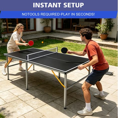 Table de tennis de table pliable 182x91 cm avec filet, 2 raquettes et 3 balles - portable pour intérieur et extérieur, noir (1/5)