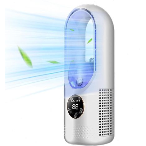 Ventilateur USB multifonction sans pale, ventilateur de refroidissement à 6 vitesses avec minuterie, ventilateur vertical sans pale avec affichage LED, faible bruit, portable (Blanc) (1/5)