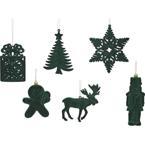 Set 6 Appendini Natalizi Verde Antico 15cm Decorazioni per Albero di Natale Velluto Assortiti Effetto Vellutato con Pacco Regalo Alberello Renna Stella Soldatino Omino Biscotto (1/5)