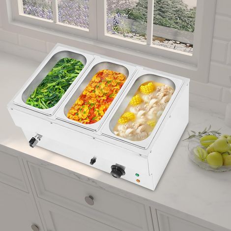Chauffe Plat Électrique Bain Marie à 3 Casseroles Température Réglable avec Couvercles Chafing Dish Buffet,pour la Maison, Cafétéria, Fête d'anniversaire, Restaurant, Fête (1/5)