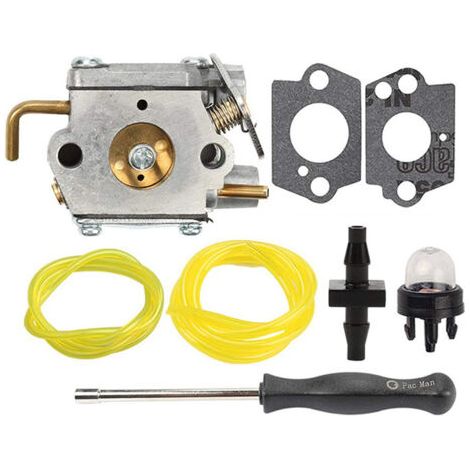 Carburetor repair kit C1U-P10A for Ryobi tillers 210R, 775R, 2800M, trimmer 280R, leaf blower 310BVR, leaf vacuum/blower 105R, 132R, 767R, 775R. Replaces the original part for Walbro WT-827 and WT-827