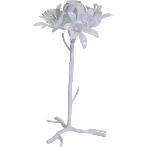 Portacandele metallo bianco fiore cmø12h22
