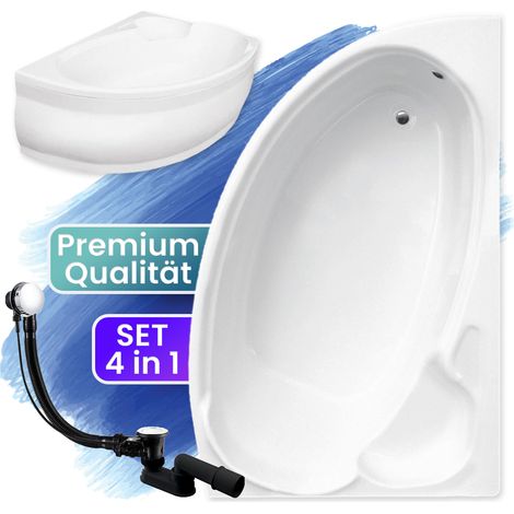 Badewanne Eckbadewanne 155x95 Rechts mit AcrylSchürze, Ablaufgarnitur & Füßen GRATIS - Komplettset 4in1 Original Acryl Wanne Siphon - BADLAND FINEZJA (1/5)