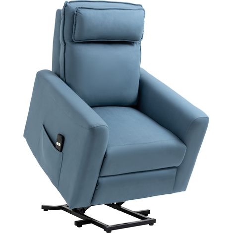 Fauteuil inclinable avec fonction releveur, repose-pieds intégré, poche latérale, télécommande filaire, 84 x 89,5 x 105 cm, bleu (1/5)