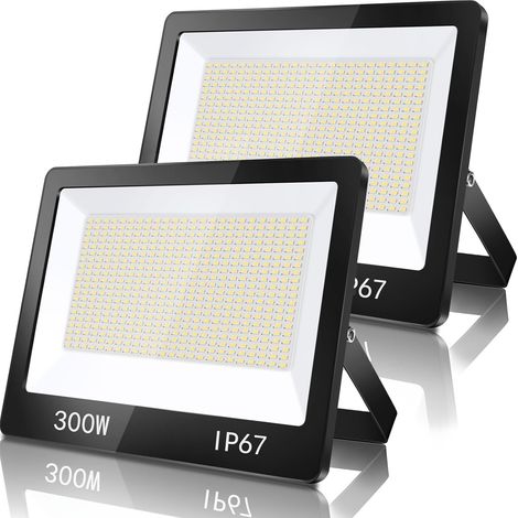 Projecteur Exterieur LED 300W 2 Pièce, IP67 Imperméable Spot LED Extérieur Avec Transformateur, 30000LM 7000K Blanc Froid Eclairage de Sécurité Pour Terrasse, Jardin, Garage, Usine, Stade