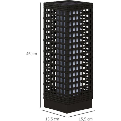 Lampe d'extérieur avec panneau solaire, allumage automatique, autonomie de 8 heures, aspect rotin, acier, 15,5 x 15,5 x 46 cm, noire (1/5)