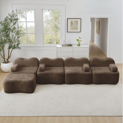 sofá modular salón de terciopelo marrón OKMYHOME (1/5)