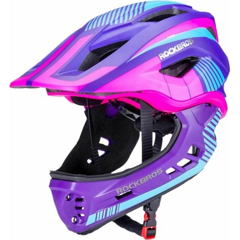 Casco de bicicleta infantil con mentonera desmontable, talla M - morado y rosa (1/4)