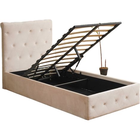 Lit coffre 1 place CORSICA en velours beige 90x190cm