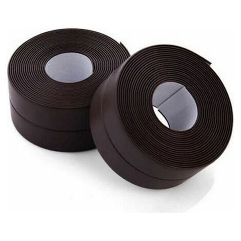Rouleau d'étanchéité,2 Rouleaux Bande Etancheite Autocollante Imperméable, PVC Ruban Adhesif de Scellage Mural,Douche,Toilette,Cuisine,Salle de Bains (Marron), (1/5)