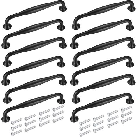 12 Pezzi Maniglie da Cucina 128 mm per Mobili Nere, per Porte Armadio, Pomelli per Armadietti, in Lega Alluminio con Viti (1/5)