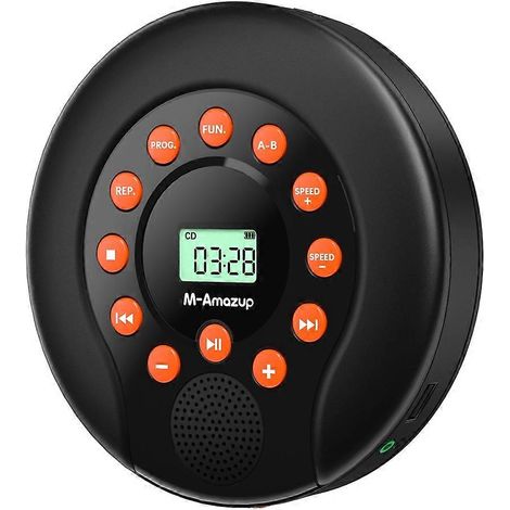 Lecteur CD portable rechargeable 1500 mAh avec double haut-parleur stéréo, lecteur audio pour voiture AUX/USB A (1/5)