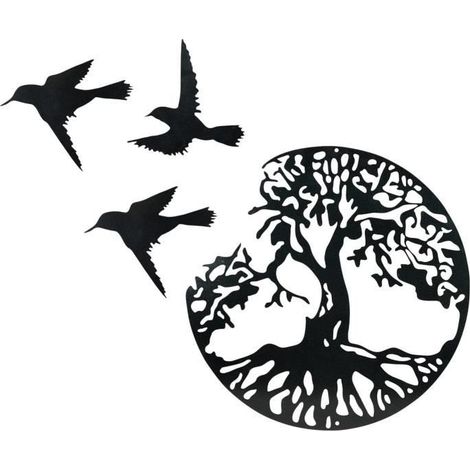 Décoration murale Arbre de Vie - ZHUODIKE - 28 cm x 0,8 cm - Noir - Fer recyclé (1/4)
