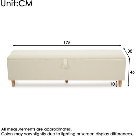 Banc de lit rembourré avec coffre de rangement hydraulique, 175 x 38 cm, banquette de pied de lit en velours côtelé beige, espace de stockage intégré, idéal pour chambre, salon ou entrée. (1/5)