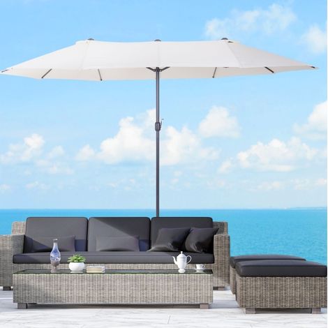 Doppelsonnenschirm 455x270x240 cm Beige Polyester mit Handkurbel und Lüftungsöffnungen (1/5)