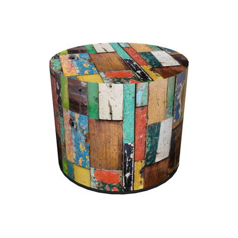 Dekorativer Pouf, Bertoni, Mexiko-Print – runder Pouf für Wohnzimmer und Flur, 40 cm Durchmesser, elegant, mit Reißverschluss, waschbar (1/3)