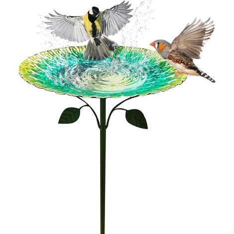 Vogelbad, 2-in-1-Futterspender, Metall, 83 cm, 5-armiger Sockel, Malachitgrün, Garten (1/5)