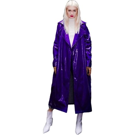 Trench en cuir verni pour femme, printemps, automne, ceinture à manches raglan, surdimensionné, long pardessus de piste (1/5)