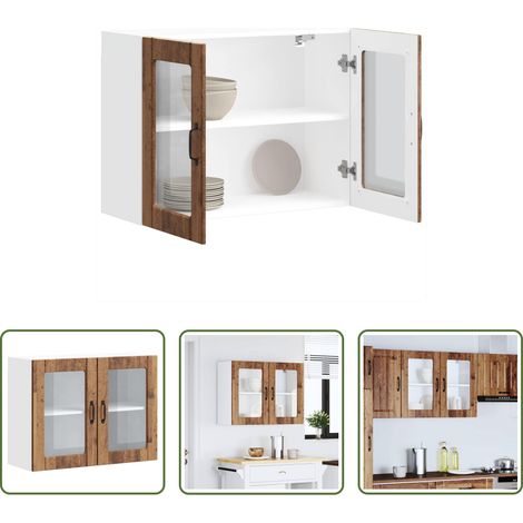 vidaXL Küchenregal - Küchen-Hängeschrank mit Glastür Altholz-Optik Holzwerkstoff (1/5)