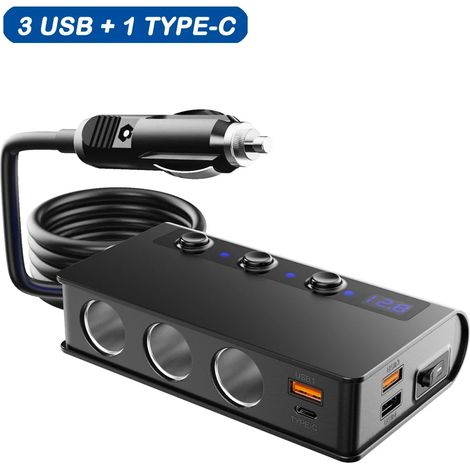 Adaptateur répartiteur de charge rapide allume-cigare Extractme à 4 ports USB Quick Charge 3.0 12V/24V pour voiture ou bateau (pièce intérieure). (1/5)