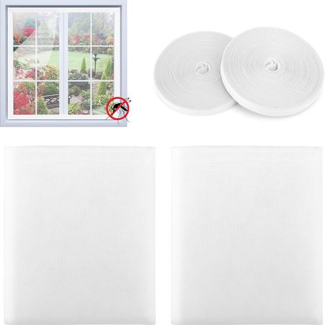 Moustiquaire Fenêtre avec Auto Rubans Adhésifs Filet Adhésif Découpable 150 x 150cm 150 x 150cm 2pcs Blanc (1/5)